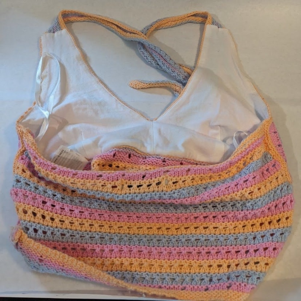 Hollister Crochet Knit Crop Top Pastel Stripe Tie Back Halter Boho Womens Small - Picture 10 of 10